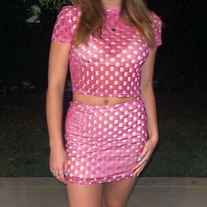 BP Nordstrom Pink Pattern Mesh Top and Skirt Set